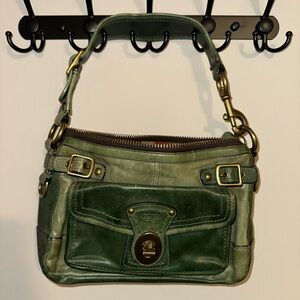 Authentic Coach Vintage Leather Olive Handbag with Multicolored Stripe lining